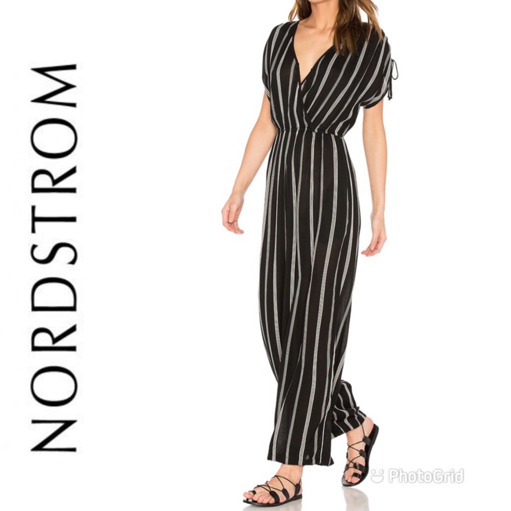 Band of Gypsies Black White Striped Jumpsuit, Sz L